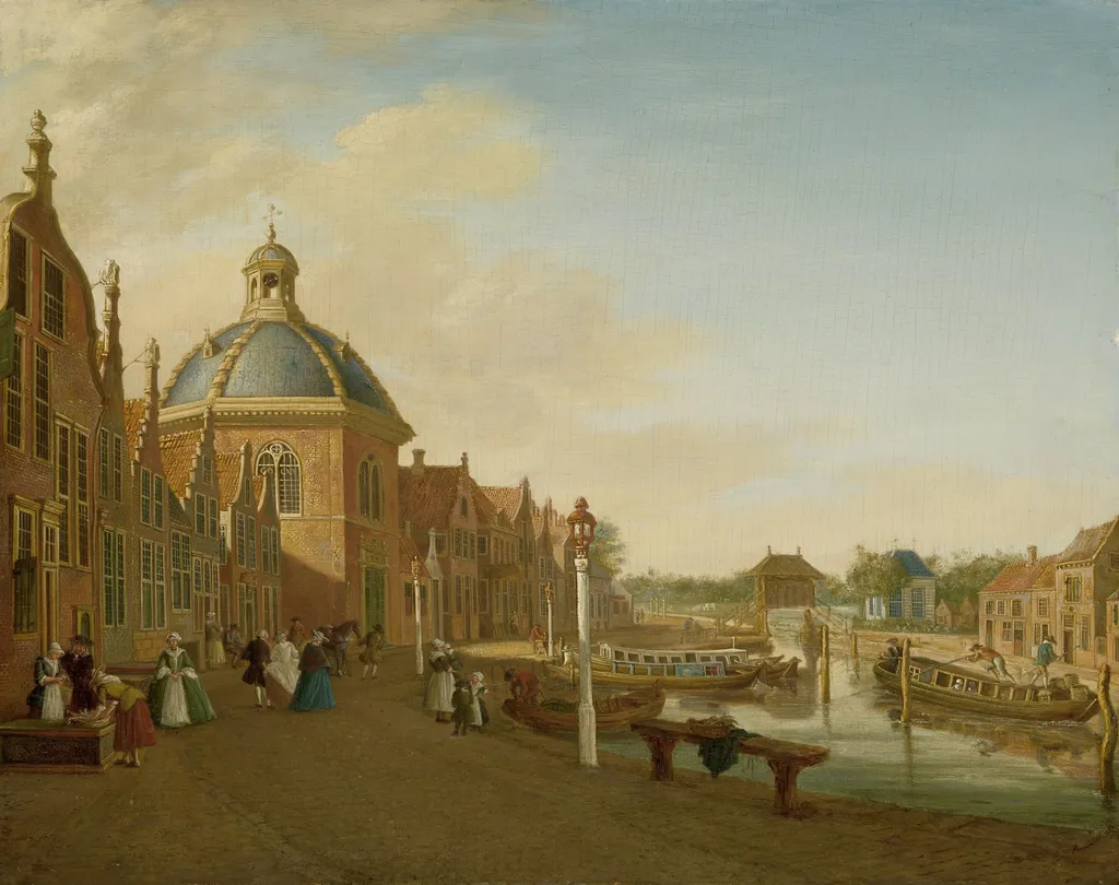 The Docking Basin in the Barge Canal in Leidschendam, by Paulus Constantijn la Fargue, oil, 1756