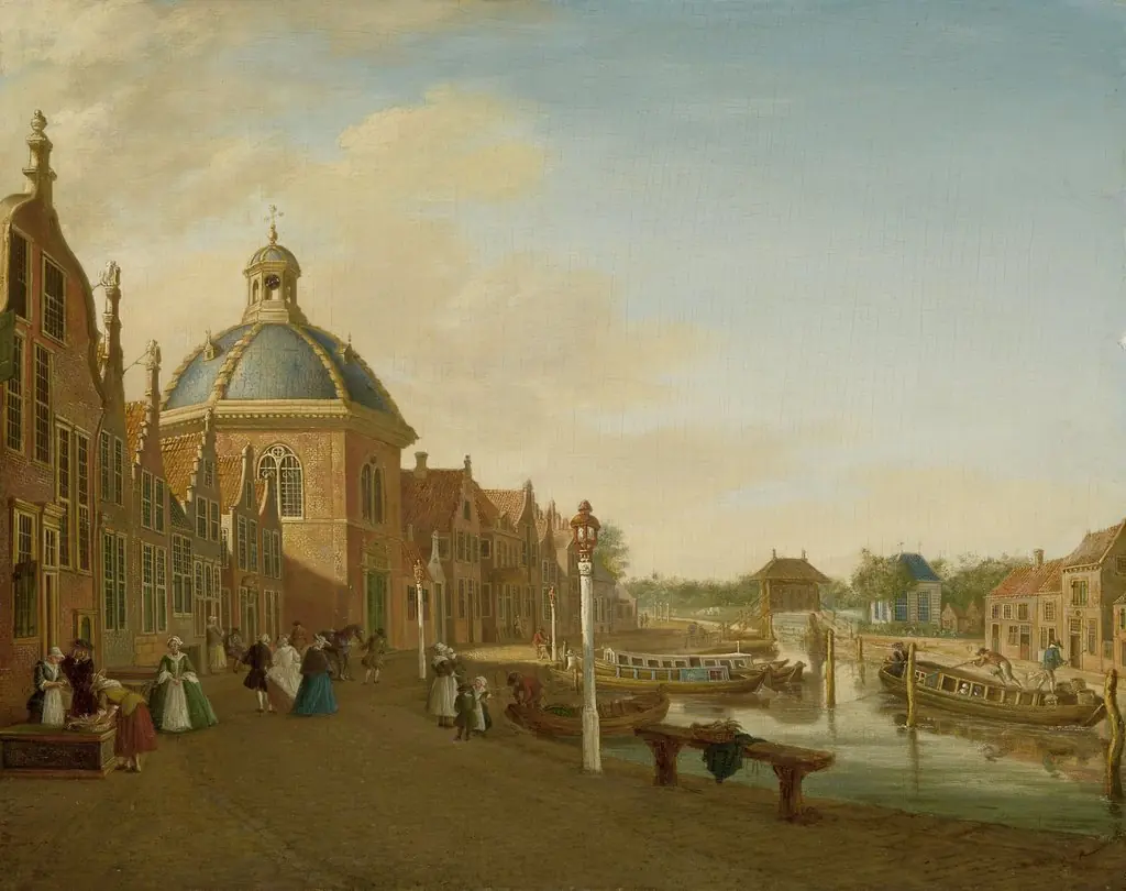 The Docking Basin in the Barge Canal in Leidschendam, by Paulus Constantijn la Fargue, oil, 1756