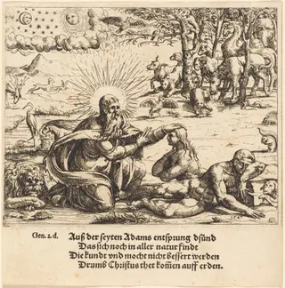 Creation of Eve, by Augustin Hirschvogel, ink, 1547