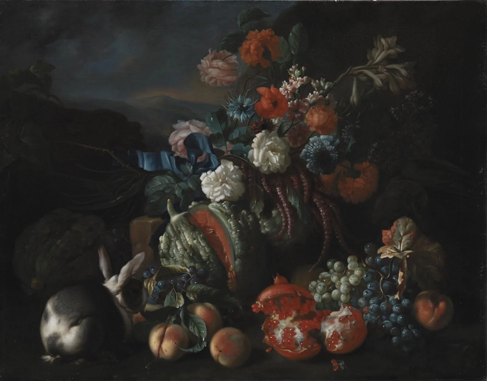 Stone Base with Flowers and Fruit, detail