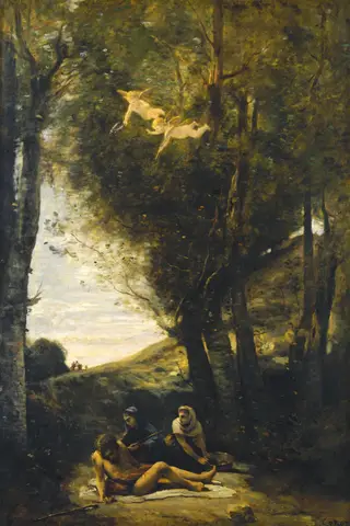 Saint Sebastian Succored by the Holy Women, by Jean Baptiste Camille Corot, oil, 1874