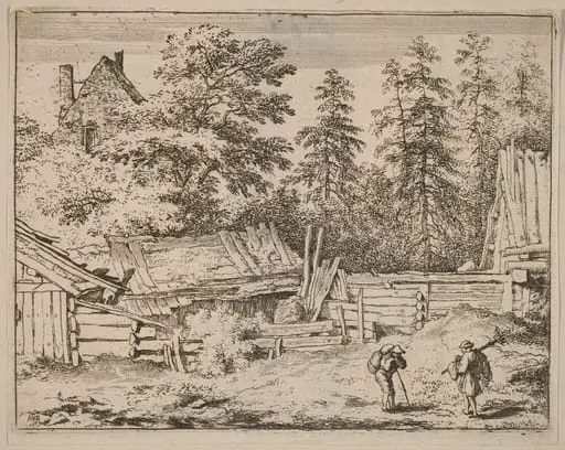 Three Cottages, by Allart van Everdingen, ink, 1650