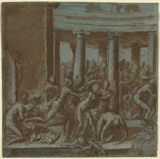 Massacre of the Innocents [recto], by Zanguidi, called Bertoia, Jacopo, ink, 1559