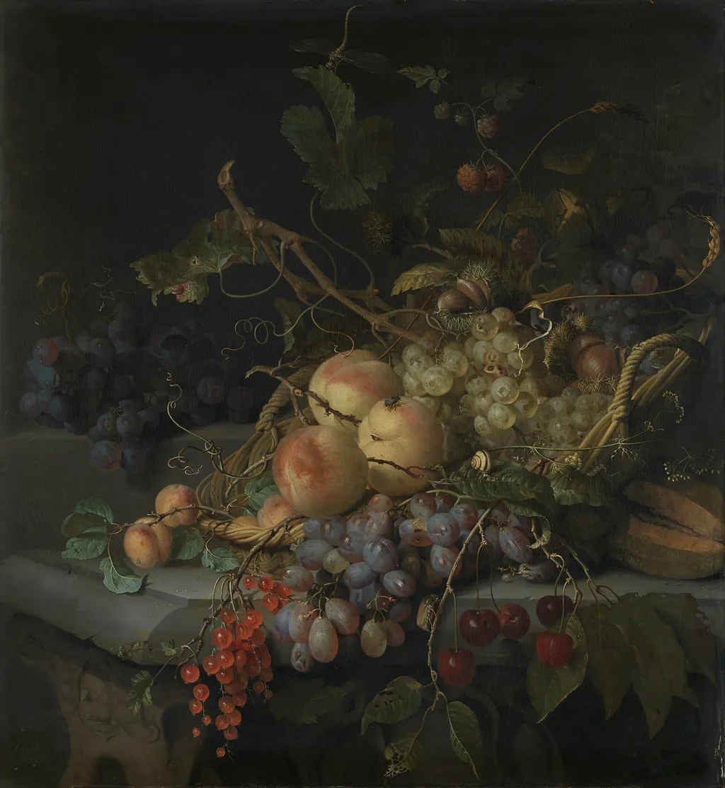 Still life with fruit, by Jacob van Walscapelle, oil, 1700