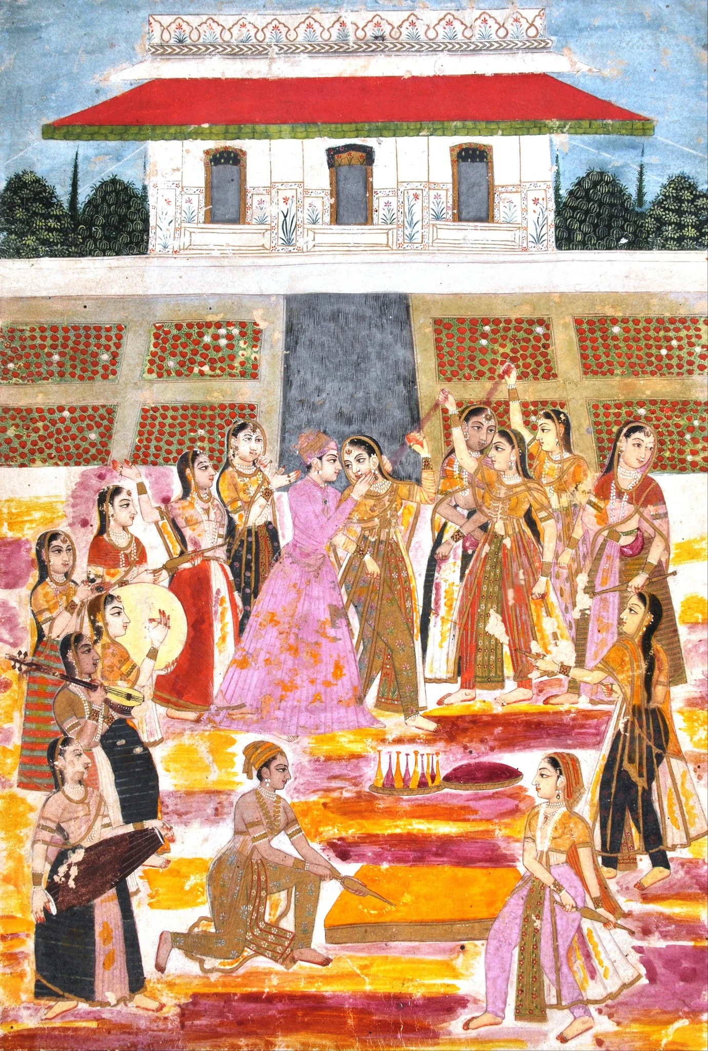 Prince playing Holi in harem, detail