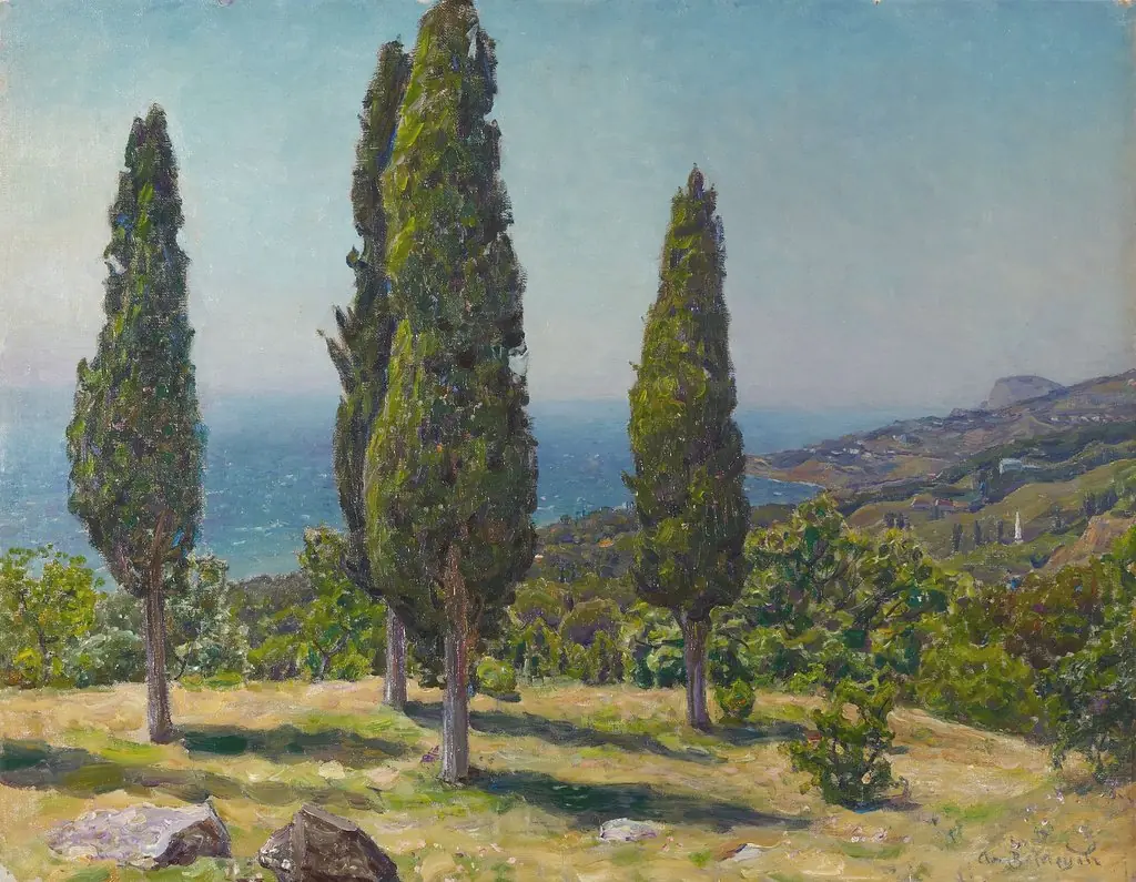 cypresses. Crimea, by Apollinary Vasnetsov, oil, 1904