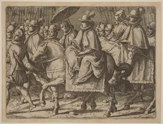 Margaret of Austria on Horseback, by Raffaello Schiaminossi, ink, 1612
