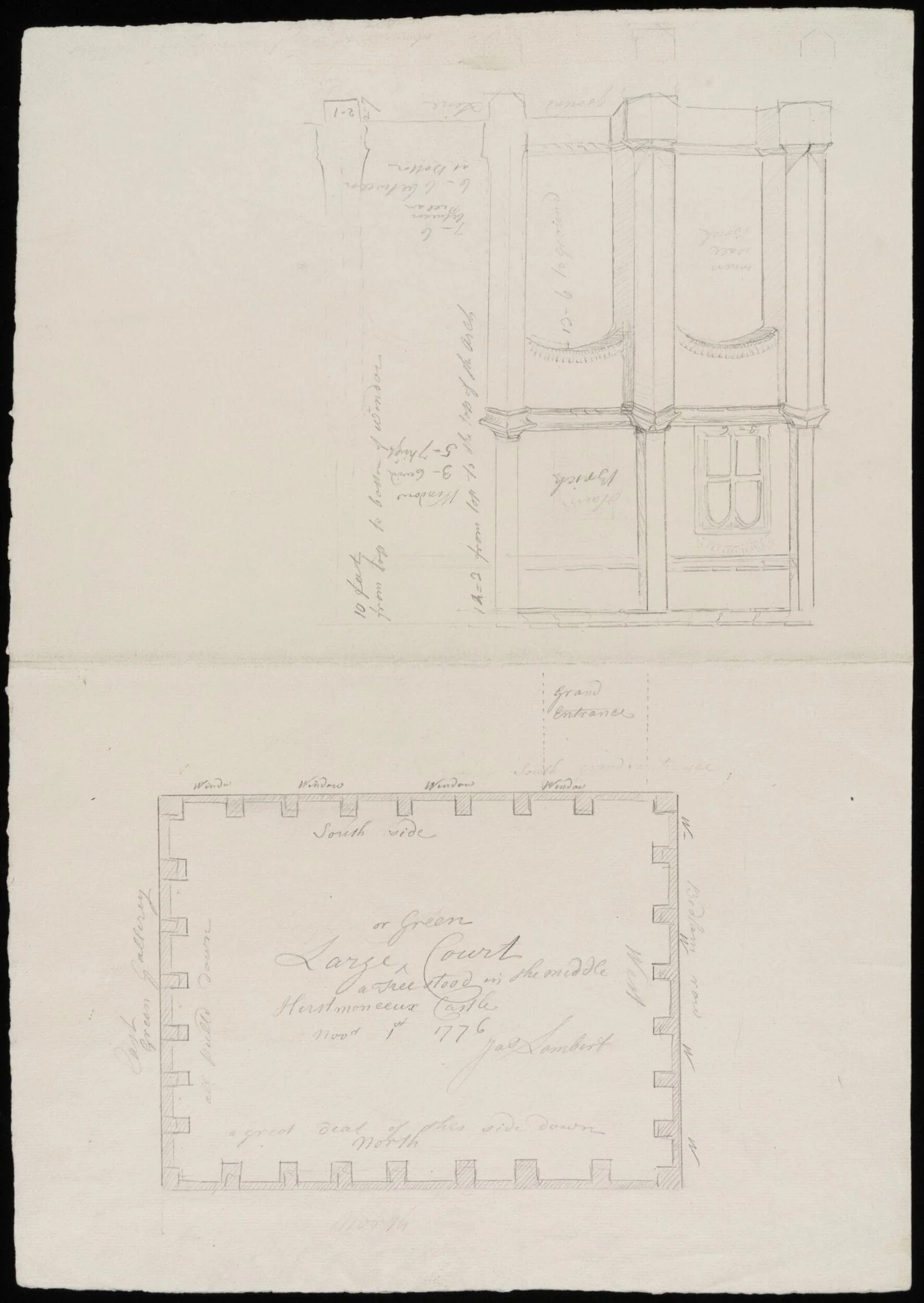 Plan, and elevation of two bays, of Green Court., detail
