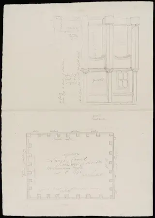 Plan, and elevation of two bays, of Green Court., by James Lambert senior, 1