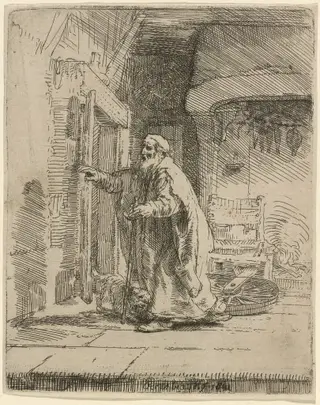 The Blindness of Tobit: the Larger Plate, by Rembrandt van Rijn, ink, 1651