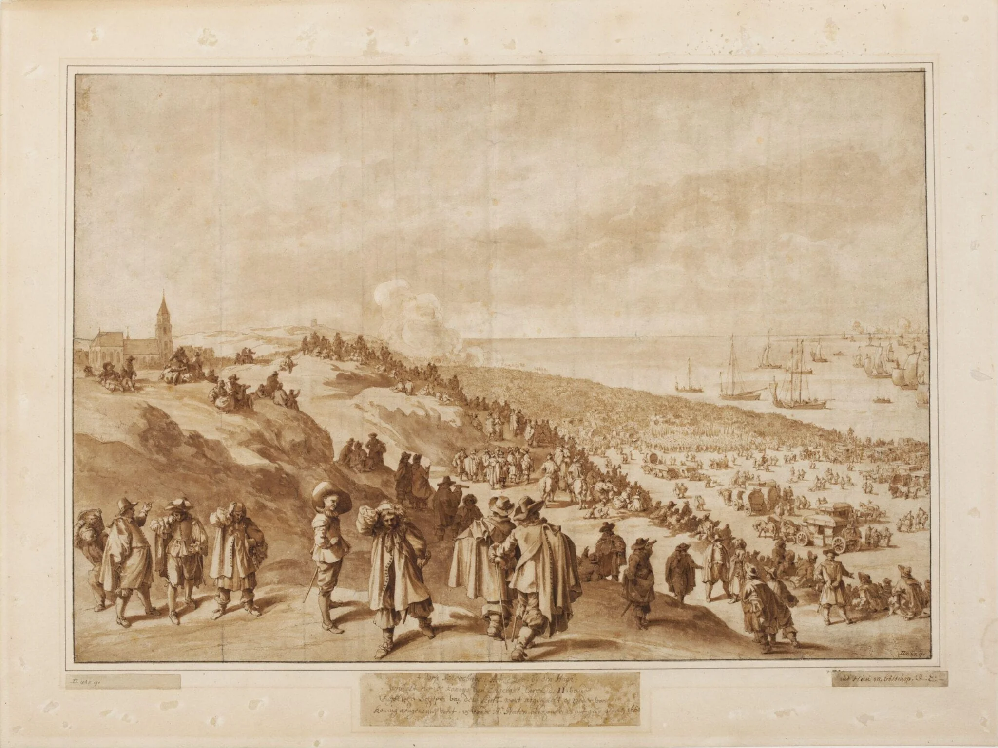 View of Scheveningen with the embarkation of Charles II for England on 23 may 1660, detail