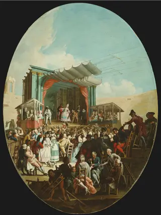 An Italian Comedy in Verona, by Marco Marcola, oil, 1772