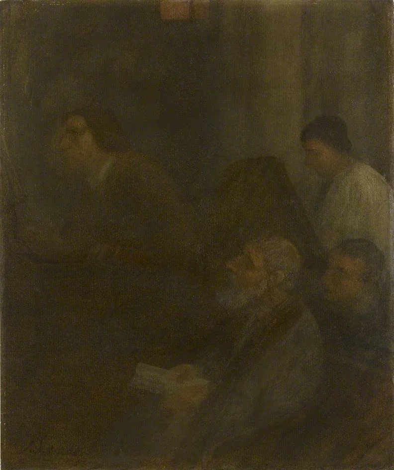Interior with an Organist and three Figures, detail