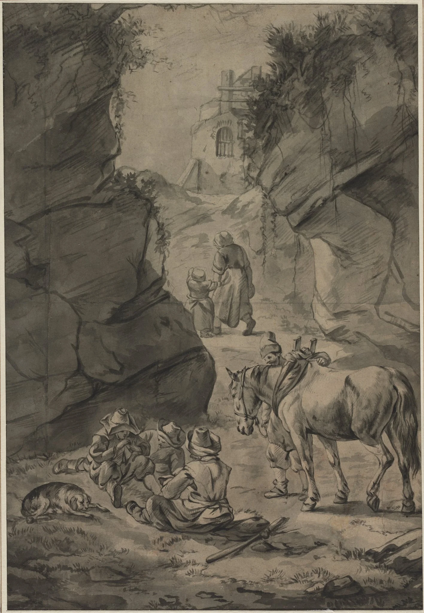 Peasants in a Rocky Landscape, detail