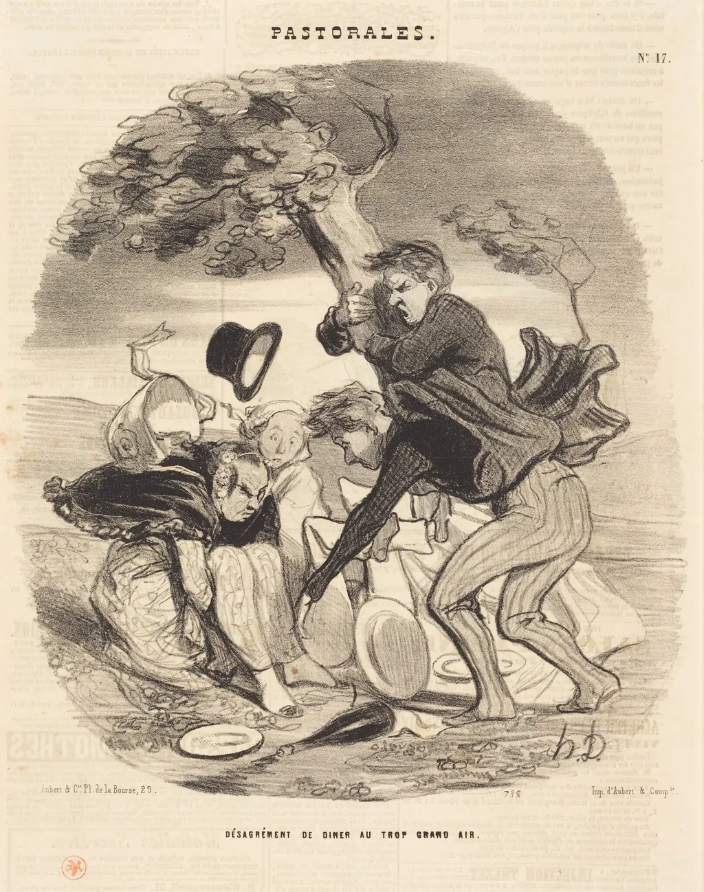 Désagrément de diner au trop grand air, by Honoré Daumier, ink, 1845