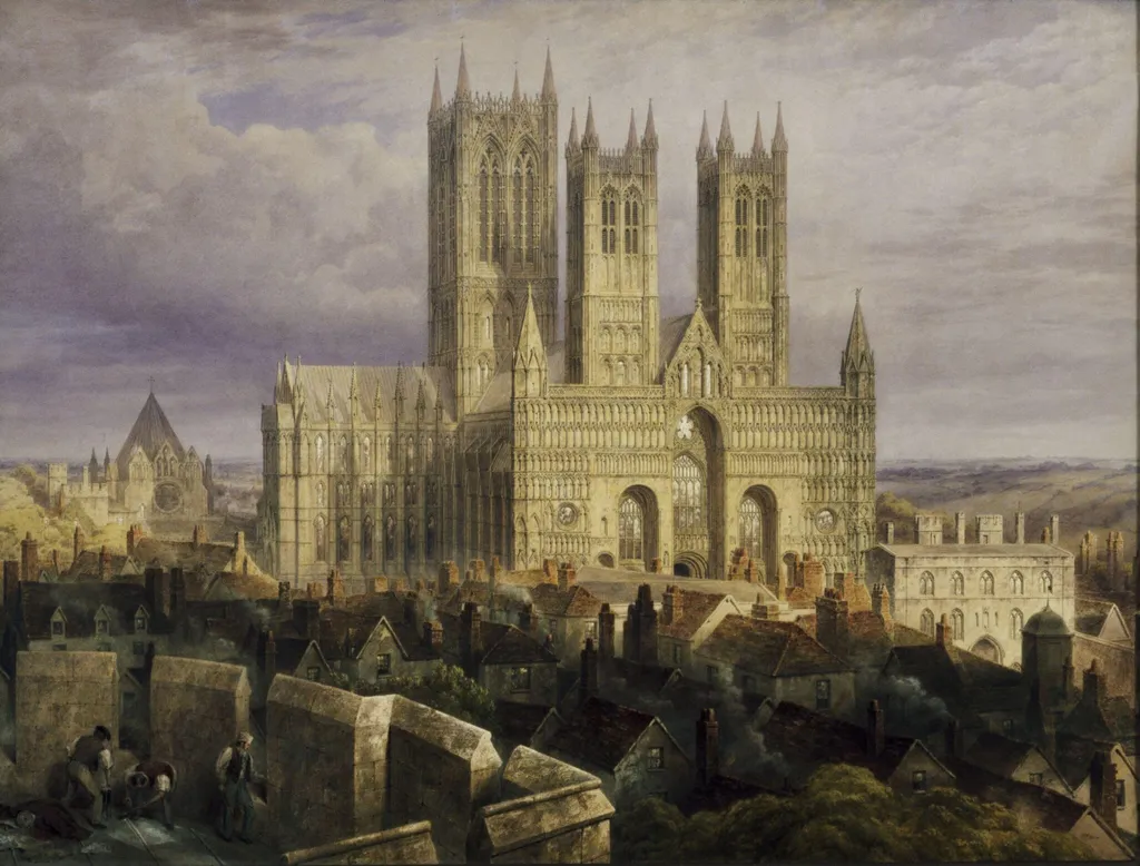 Lincoln Cathedral from the North-West, by Frederick Mackenzie, watercolor, 1850