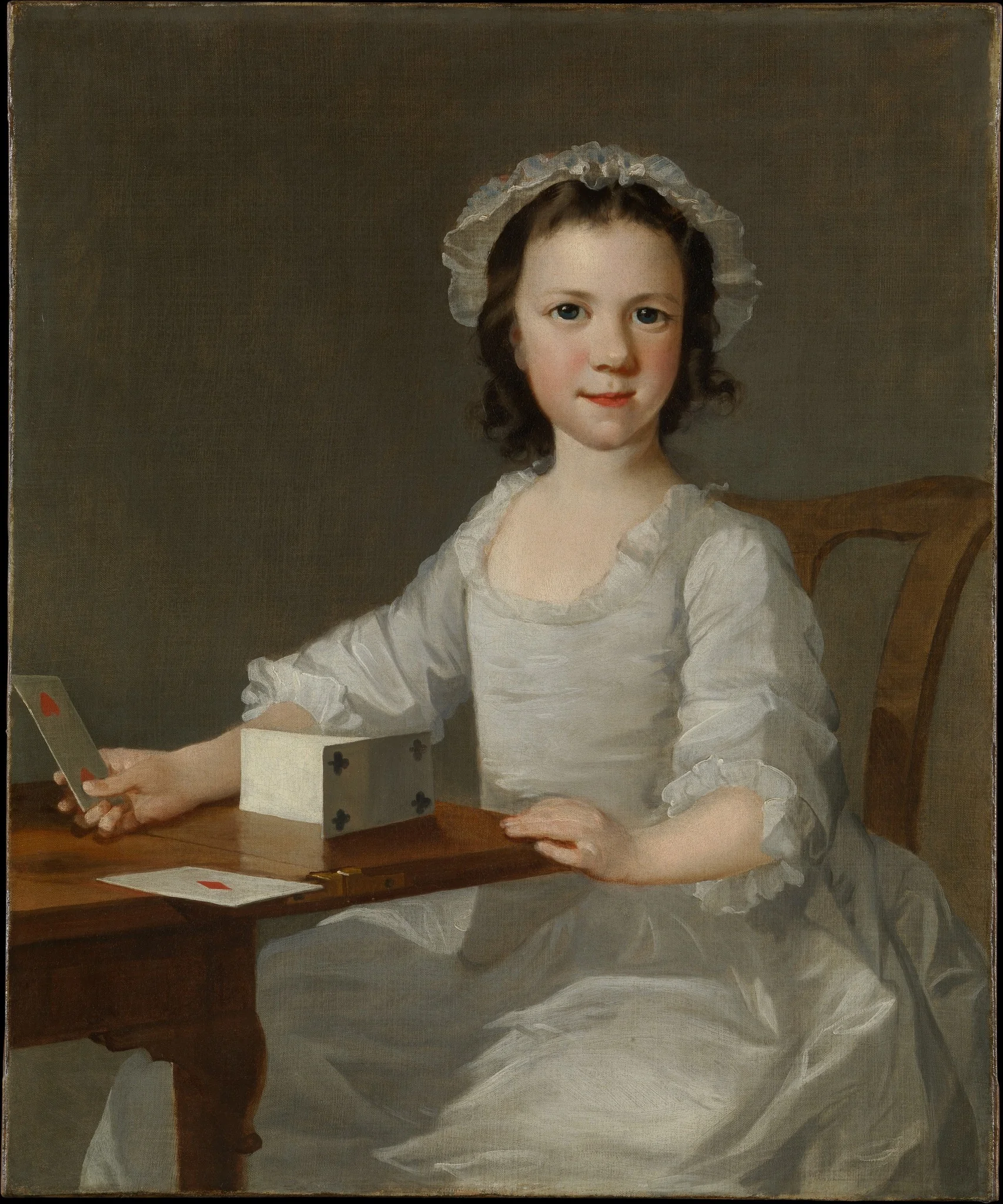 Girl Building a House of Cards, detail