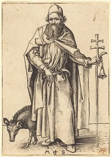 Saint Anthony, by Martin Schongauer, ink, 1480