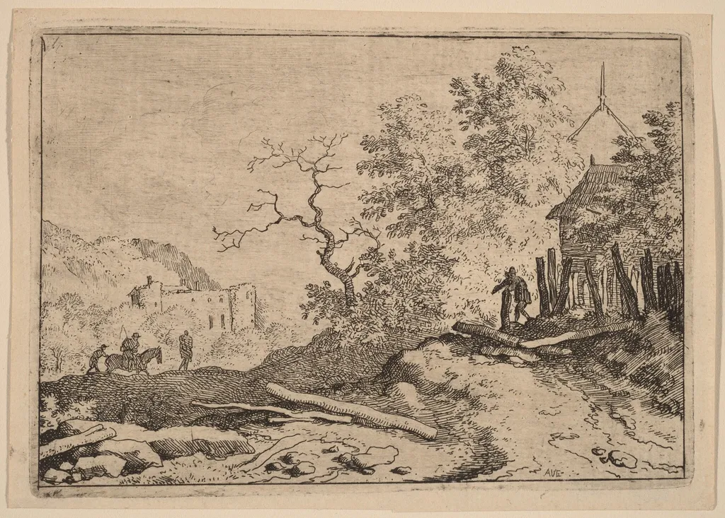 Hut with the Remains of a Hedge, by Allart van Everdingen, ink, 1650