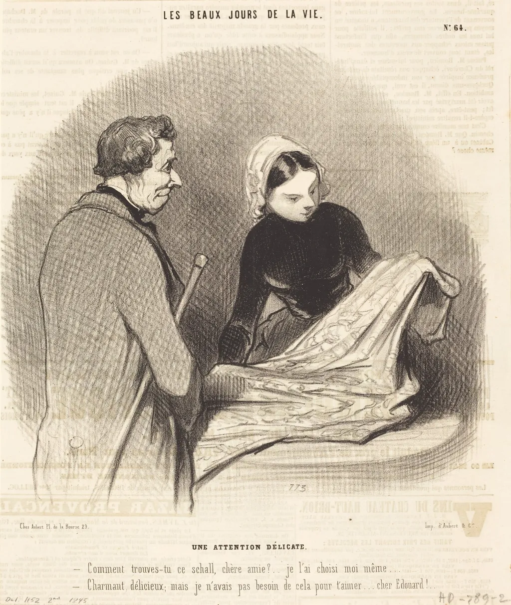 Une Attention délicate, by Honoré Daumier, ink, 1845