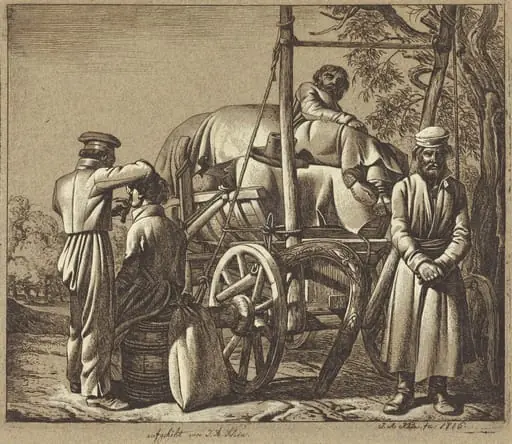 Russian Soldiers with a Barber, by Johann Adam Klein, ink, 1816