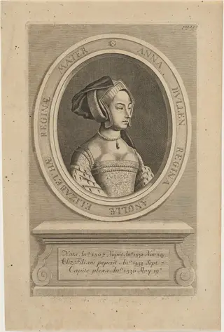 Anne Boleyn, by Robert White, ink, 1681