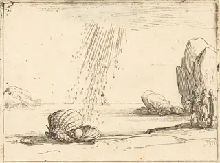 Oyster with Pearl, by Jacques Callot, ink, 1628