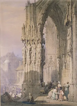 The porch of Ratisbon Cathedral, by Samuel Prout, watercolor, 1828
