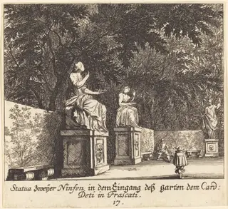 Gardens, Cardinal Deti, Frascati, by Melchior Küsel, ink, 1681