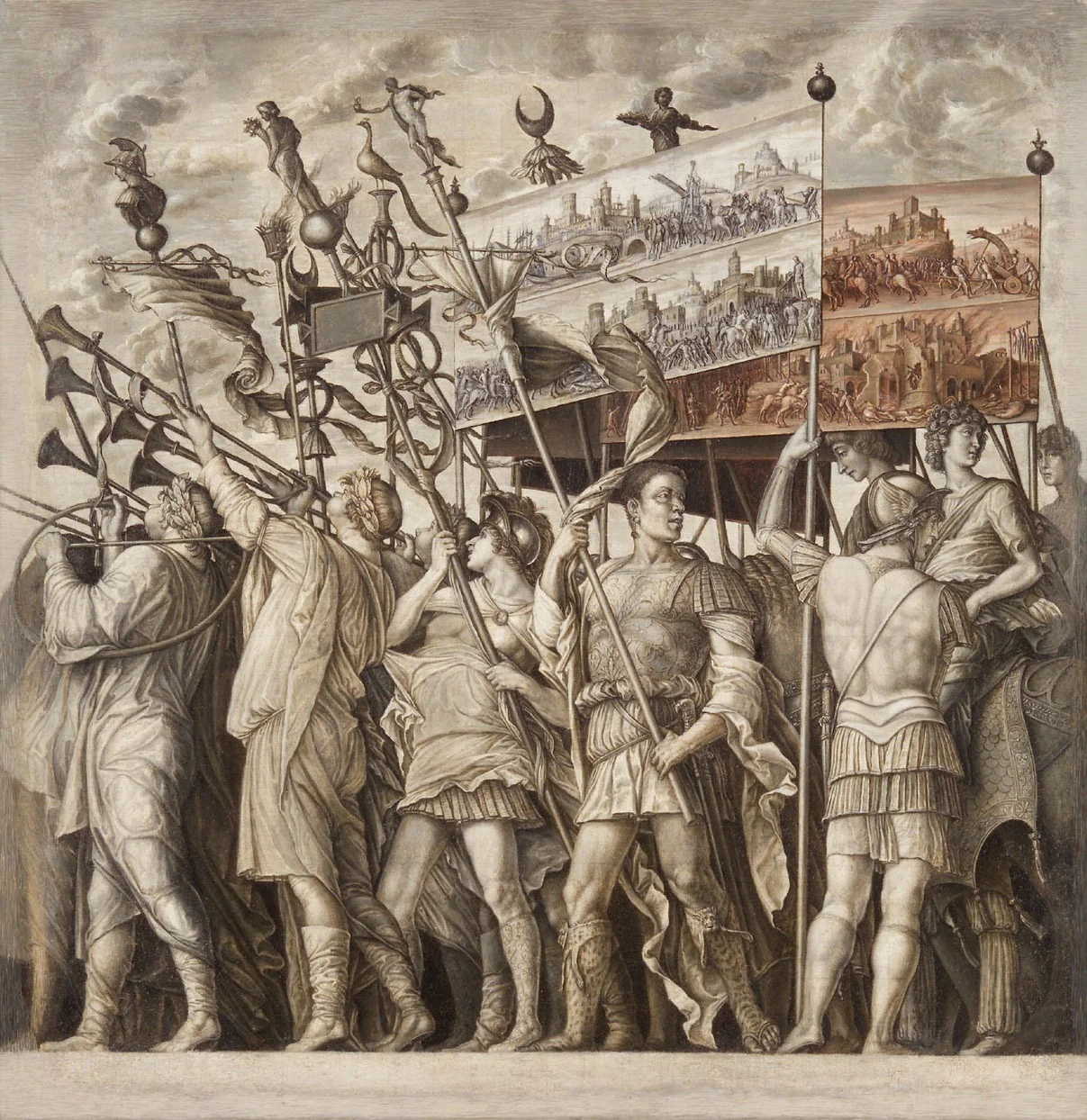 Triumphs of Caesar: Tuba Blowers and Banner Holders, detail