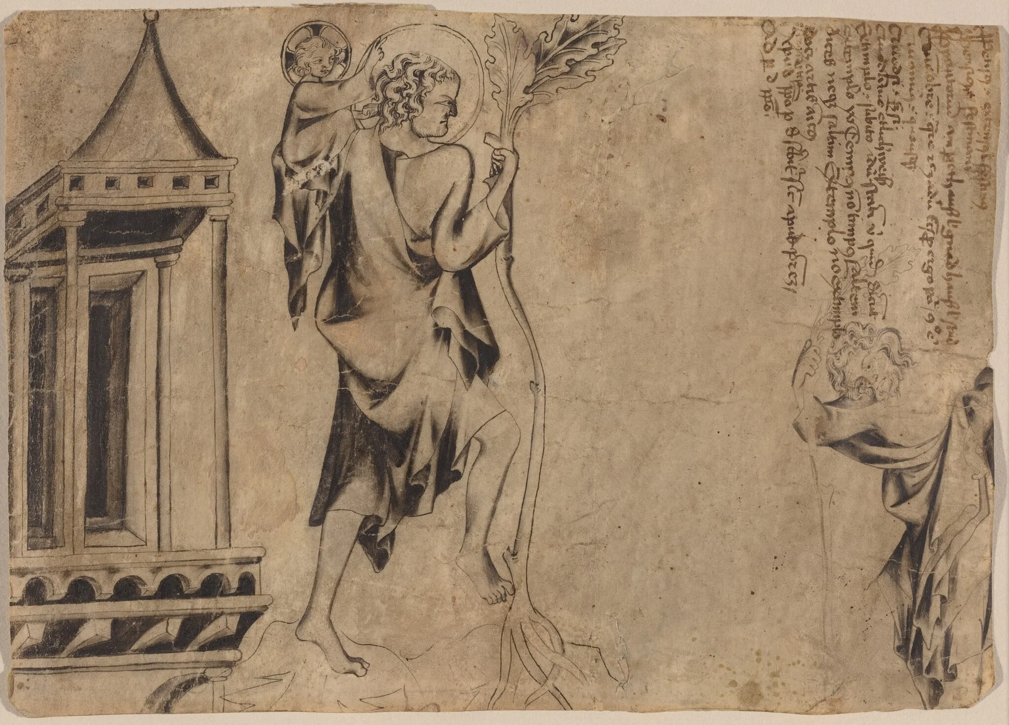 An Aedicule with Two Studies of Saint Christopher, detail