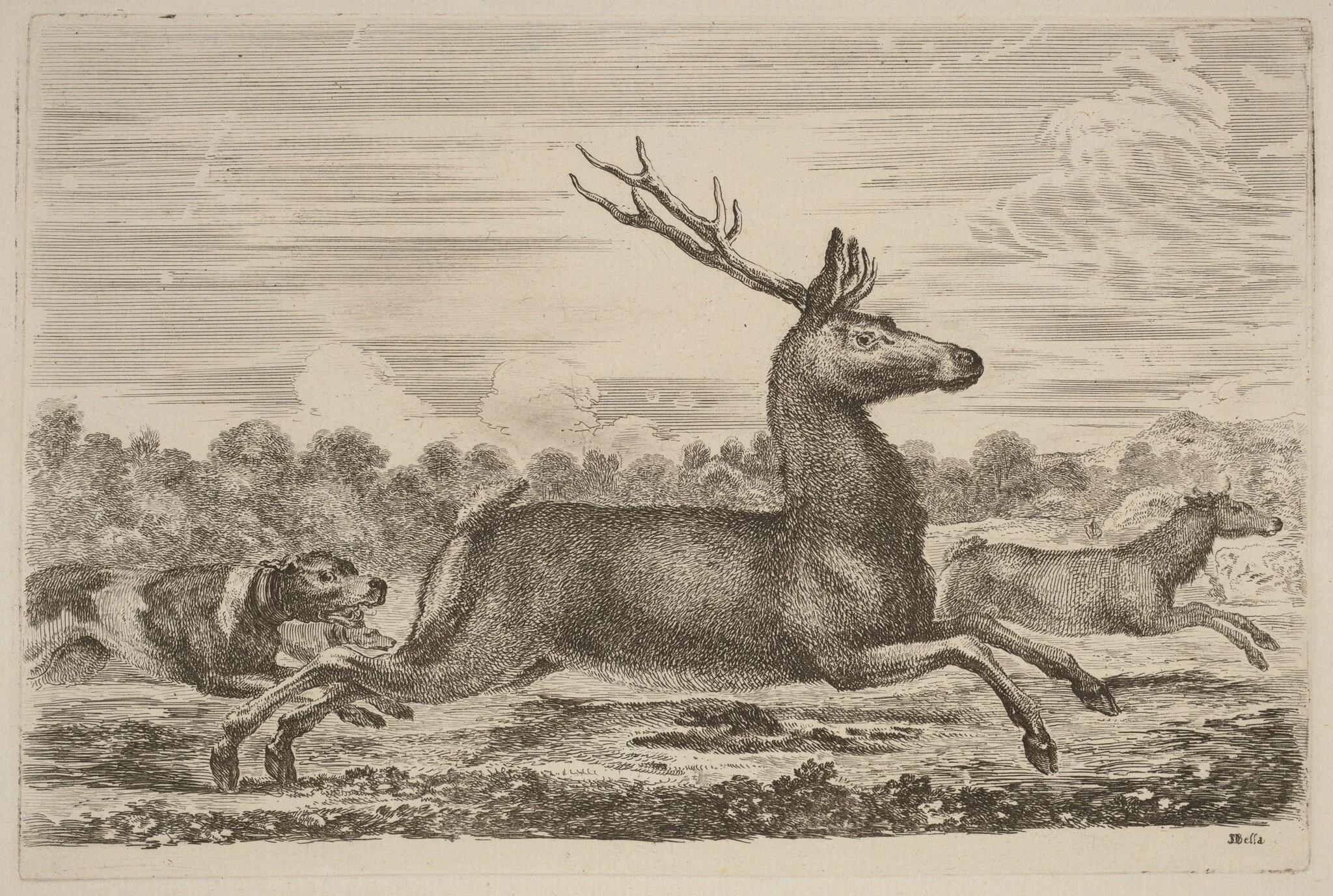 Deer Chased by Two Dogs to the Left, detail