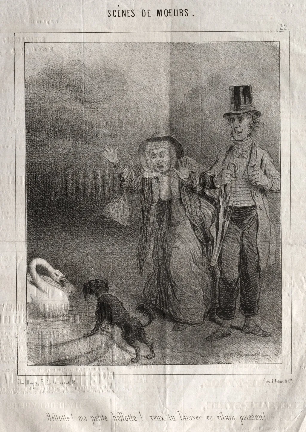 Scènes de moeurs:  Bellotte! ma petite Bellote! veux-tu laisser ce vilain poisson!, by Charles Joseph Traviès de Villers, 1838