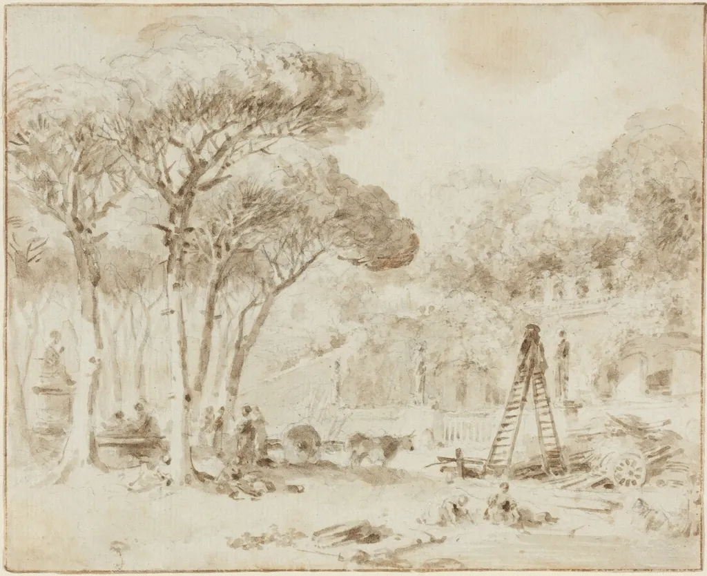 Gardens of an Italian Villa (Villa Medici?), by Jean Honoré Fragonard, ink, 1774