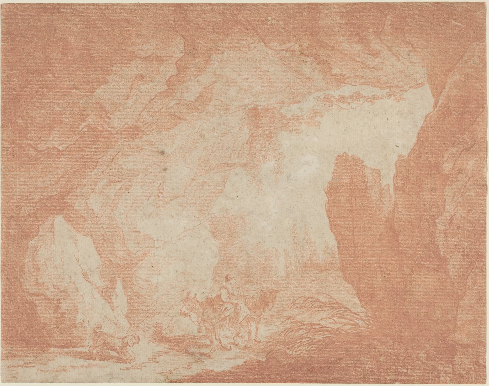 Young Woman with Donkeys Riding under a Natural Bridge, detail