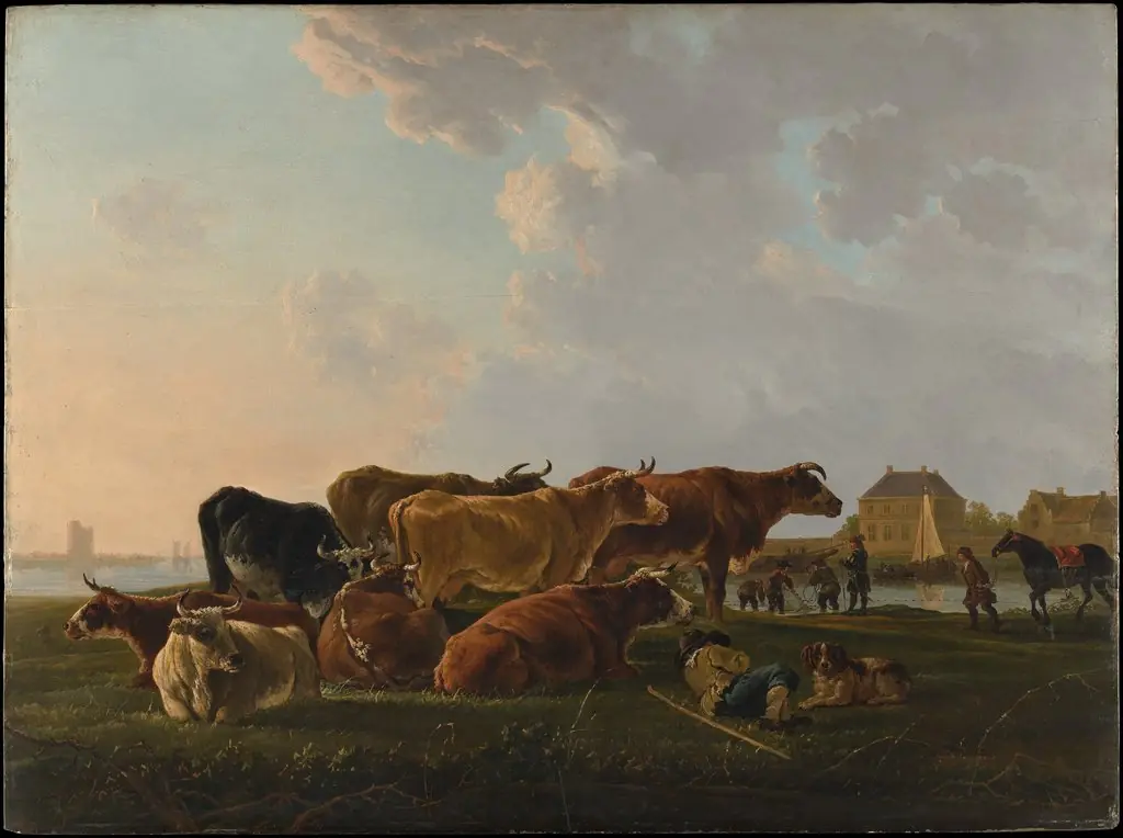 Landscape with Cattle, by Jacob van Strij, oil, 1800