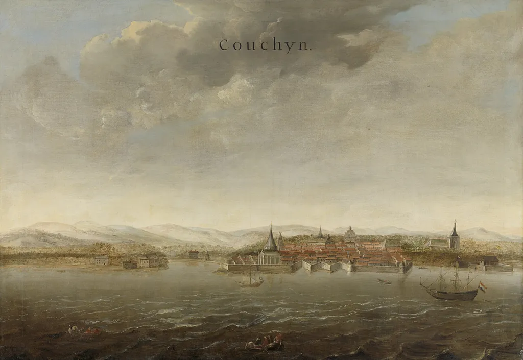View of Cochin on the Malabar Coast of India, by Johannes Vingboons, oil, 1662