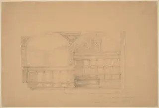 Perugino's Udienza del Cambio in the Collegio del Cambio, Perugia, by John Russell Pope, graphite, 1896
