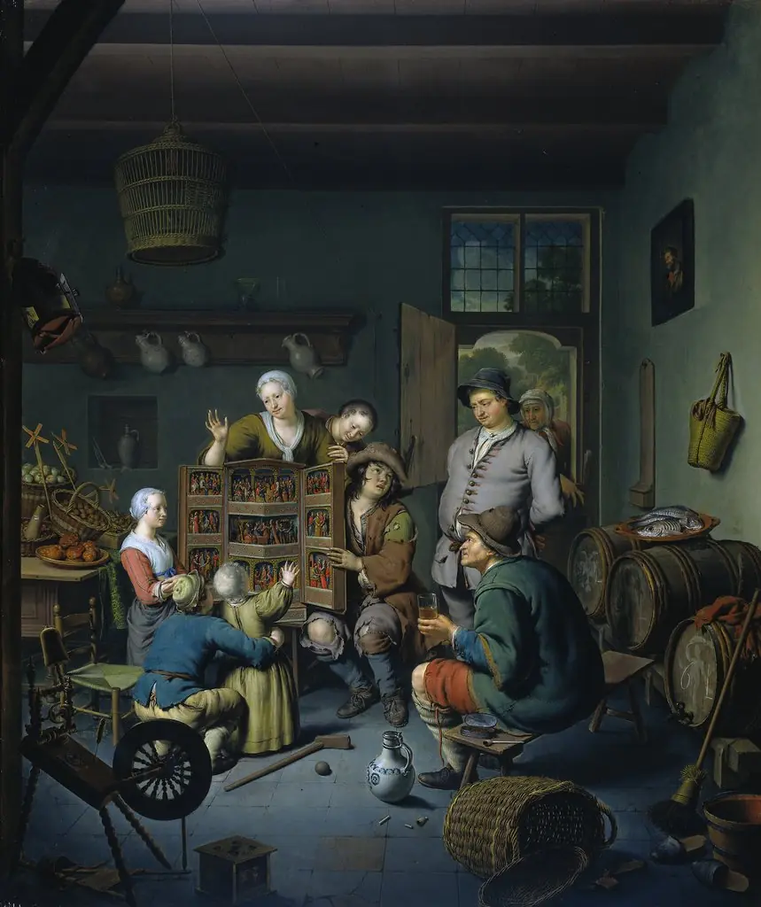 The Raree-show (’t Fraay Curieus), by Willem van Mieris, oil, 1718