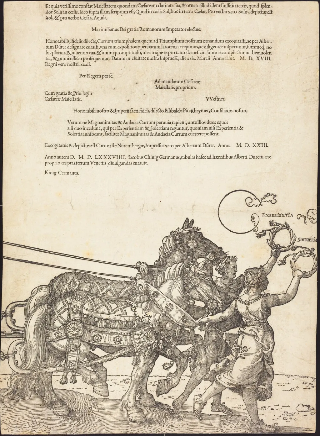 The Triumphal Chariot of Maximilian I (The Great Triumphal Car) [plate 8 of 8], by Albrecht Dürer, ink, 1523