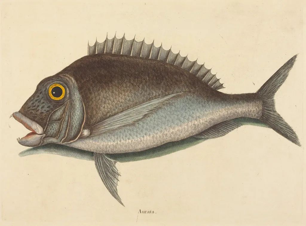 The Porgy (Sparus chrysops), by Mark Catesby, ink
