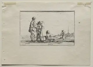 Caprices:  Two Standing Beggars and a Cripple, by Stefano Della Bella, 1642