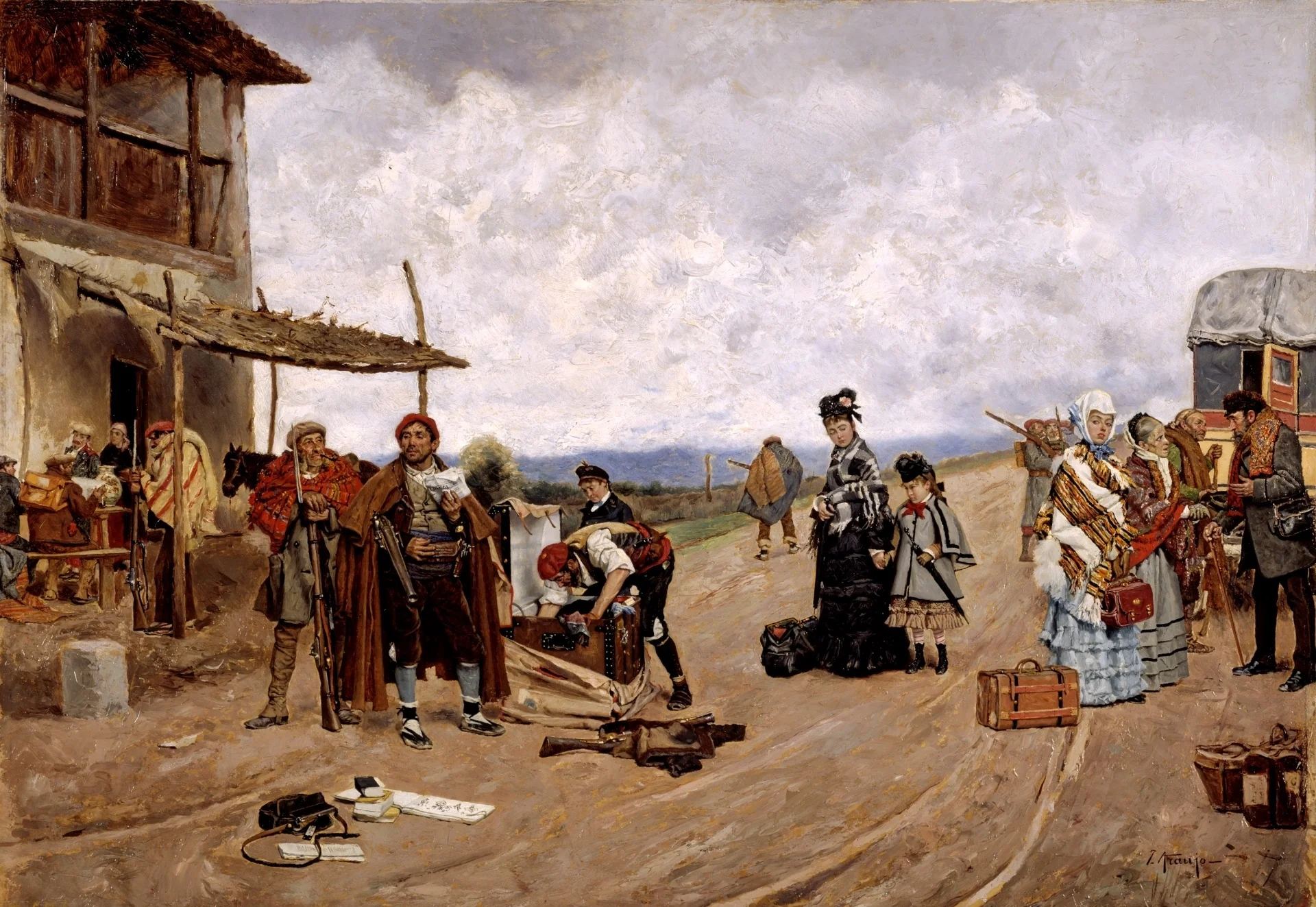 Aduaneros carlistas registrando una diligencia, detail