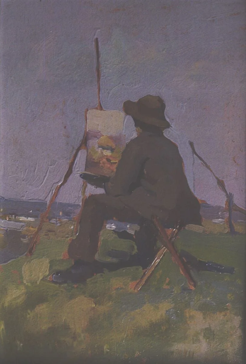 Pictor lucrând, detail