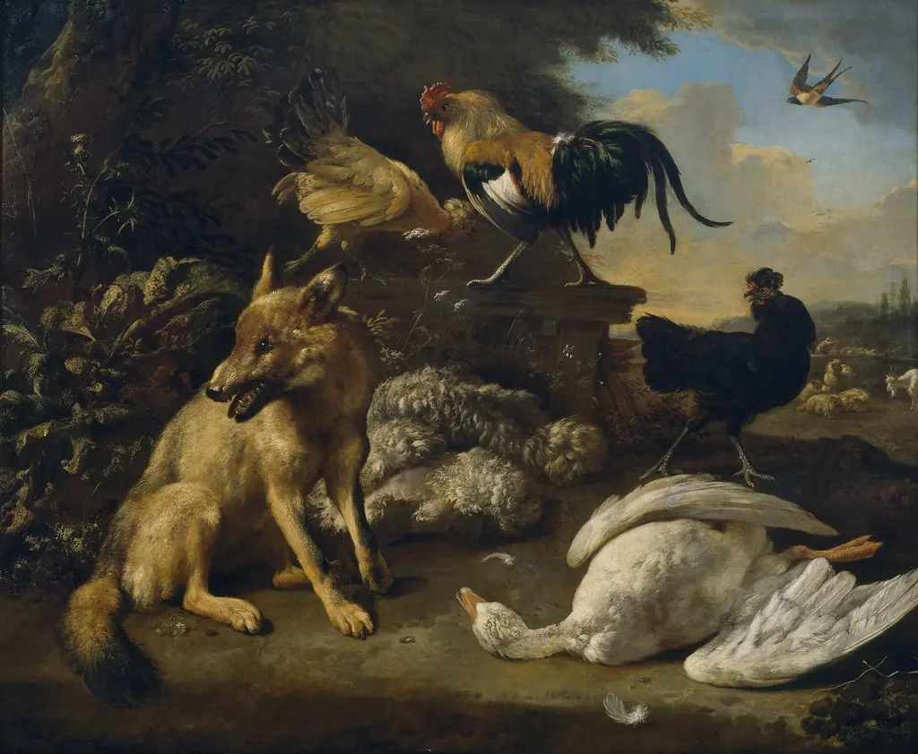 Still Life with Animals, by Melchior d' Hondecoeter, oil, 1650