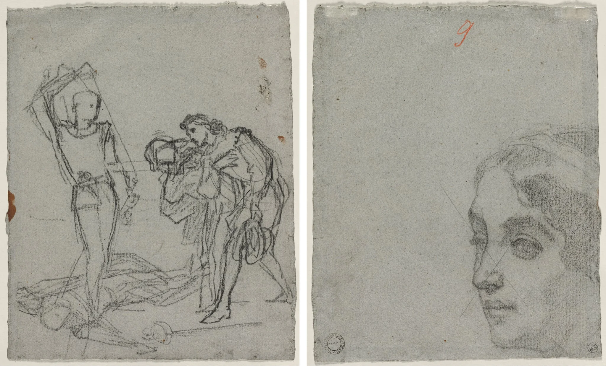 Duel after the Masked Ball (recto); Head of a Woman (verso), detail