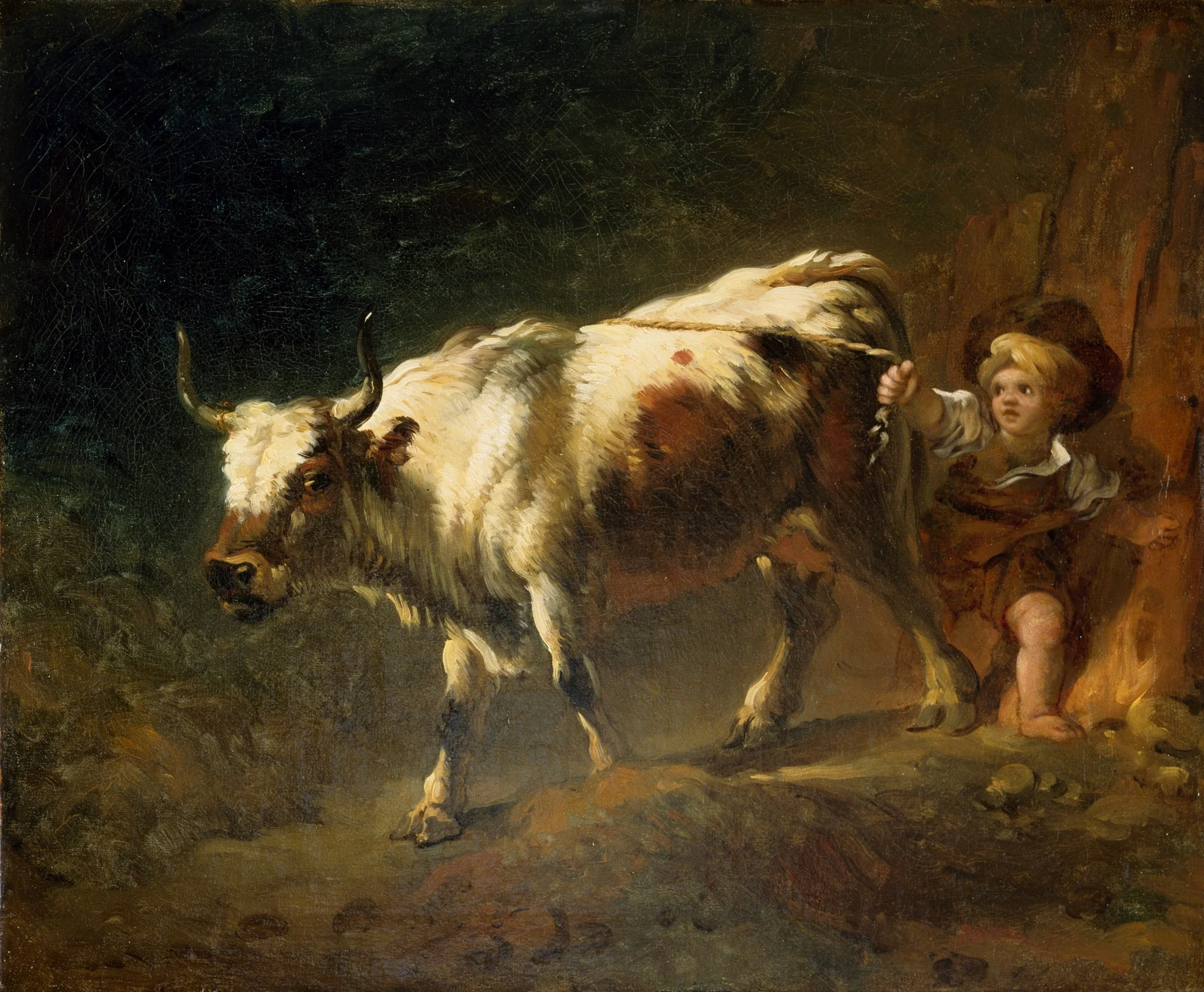 Boy Attempting to Restrain a Cow by a Rope, detail