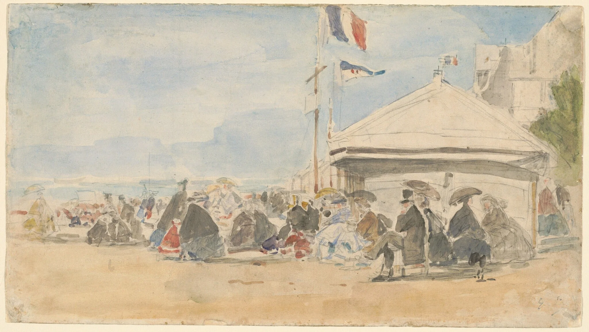 Beach House with Flags at Trouville, detail