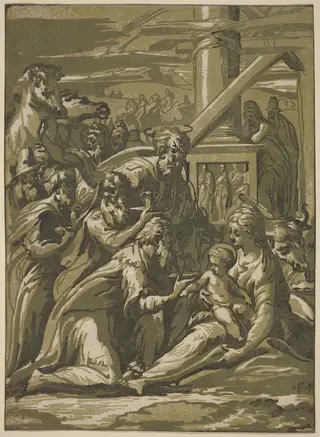 The Adoration of the Magi, by Giuseppe Nicolo Vicentino, ink, 1515