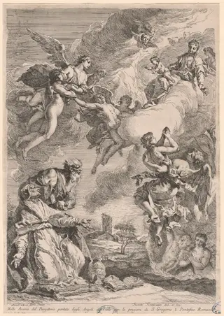 Pope Gregory the Great and Saint Vitale Interceding for the Souls in Purgatory, by Francesco Fontebasso, ink, 1731